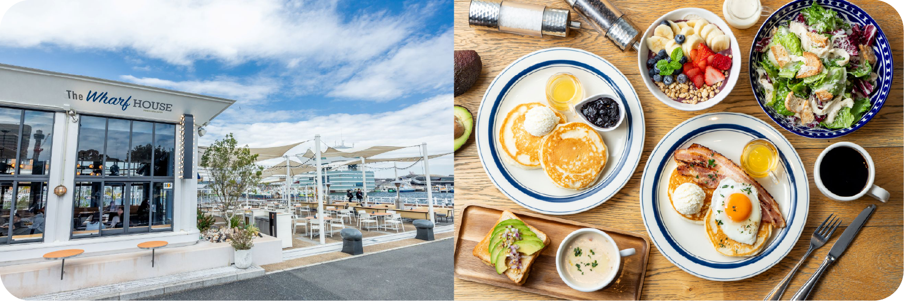 横浜港内を巡るクルーズと特別な場所での朝食（いずれもイメージ）